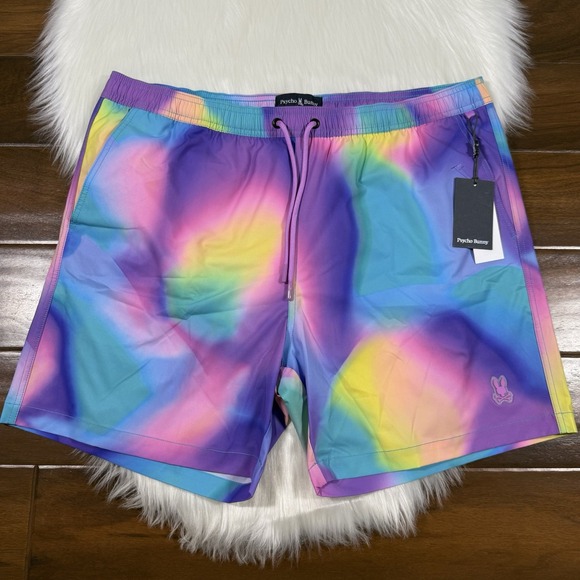 Psycho Bunny Men's Size XL Violet Tyler Print Lined Swim Trunks Shorts‎ - Picture 1 of 11